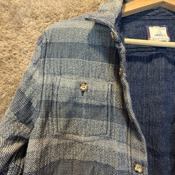 Johnnie O Blue Chambray Shacket Button Down Shirt Stripe Pattern Boys 14 - Picture 6 of 13